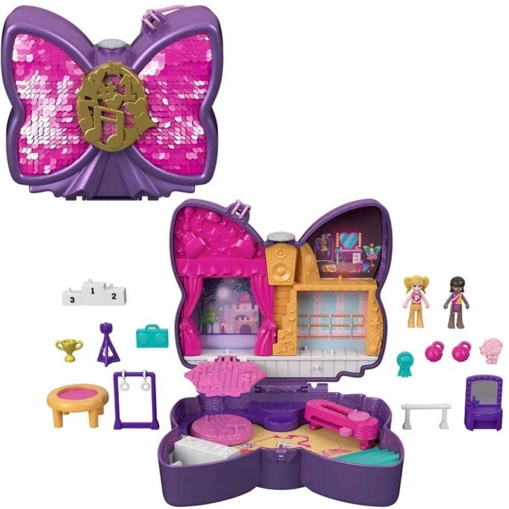 Polly Pocket Sparkle Stage Bow Compact Playset  kids toy toys girls dolls mattel